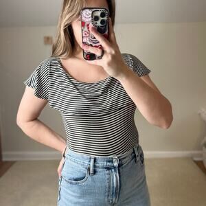 Design Lab: Black and White Stripe Off-the-Shoulder Bodysuit